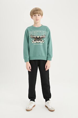 DeFacto Erkek Çocuk 2'li Takım Bisiklet Yaka Baskılı Kalın Sweatshirt Beli Lastikli Eşofman Altı D4743A824WNGN757