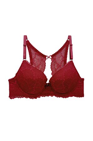 2'li Ekonomik Paket Nude Bordo 6808 Rome Yarı Destekli Sırt Detay Dantelli Sütyen Set