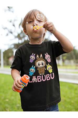 Tasarım Labubu Baskılı Unisex Çizgi Film Çocuk Tişört (1-12 Yaş)