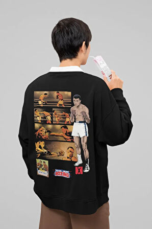 Muhammed Alii Clay Baskılı Unisex Oversize Efsane Boksör Sweatshirt