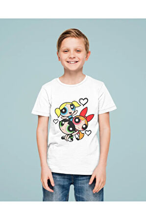Power Puff Girls Baskılı Unisex Çizgi Film Çocuk Tişört (1-12 Yaş)