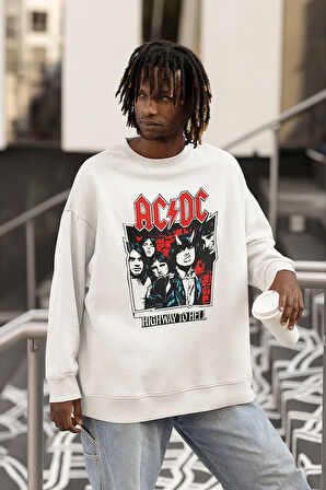 AC DC Highway To Hell Yazılı Unisex Oversize Rock Metal Sweatshirt