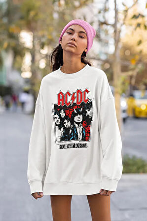 AC DC Highway To Hell Yazılı Unisex Oversize Rock Metal Sweatshirt