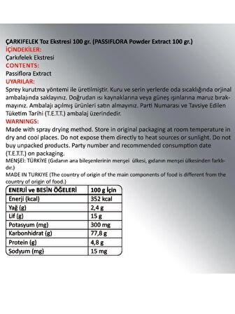 Passiflora (Çarkıfelek) Toz Ekstresi 100 Gr. Cam Kavanoz
