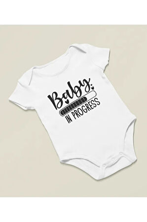 Bebek İlerlemekte Yazılı Pamuklu Yumuşak Unisex Çıtçıtlı Body Zıbın