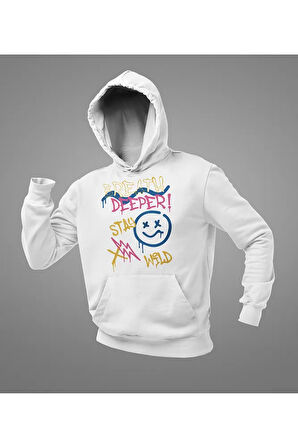 Breath Deeper Stay Wild Yazılı Unisex Oversize Grafiti Hoodie
