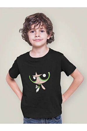 Power Puff Girls Buttercup Baskılı Unisex Çizgi Film Çocuk Tişört (1-12 Yaş)