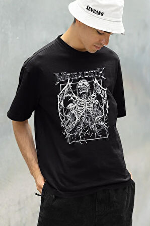 Tasarım Megadeth Baskılı Unisex Oversize Rock Metal Tişört