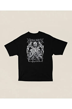 Tasarım Megadeth Baskılı Unisex Oversize Rock Metal Tişört