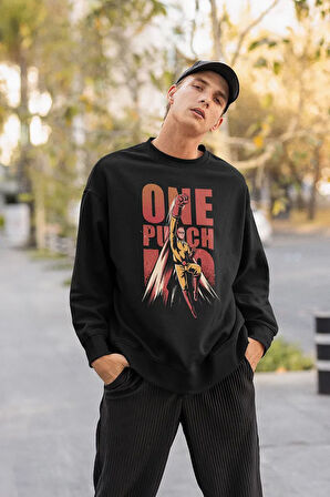 One Punch Hero Baskılı Unisex Oversize Anime Karakter Sweatshirt
