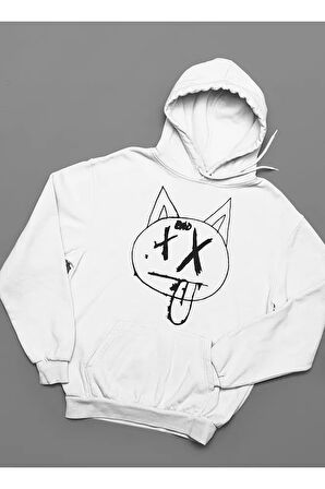 Dil Çıkaran Kedi Baskılı Unisex Oversize Hoodie