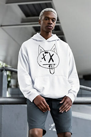 Dil Çıkaran Kedi Baskılı Unisex Oversize Hoodie