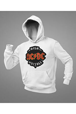 High Ac Dc Voltage Logo Baskılı Unisex Oversize Rock Metal Hoodie