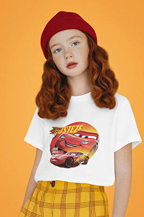 Şimşek Mcqueen Arabalar Baskılı Unisex Çizgi Film Çocuk Tişört (1-12 Yaş)