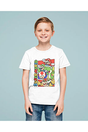 Tasarım Süper Mario Baskılı Unisex Oyun Çocuk Tişört (1-12 Yaş)