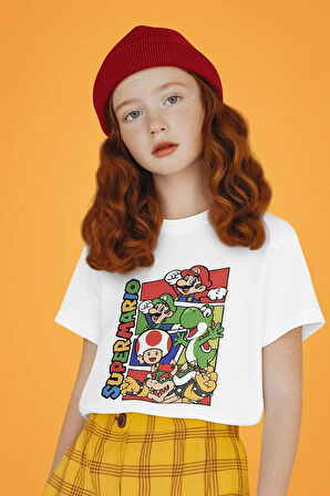 Tasarım Süper Mario Baskılı Unisex Oyun Çocuk Tişört (1-12 Yaş)