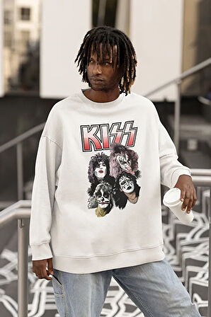 Rock Metal Müzik Grubu Baskılı Unisex Oversize Kiss Sweatshirt