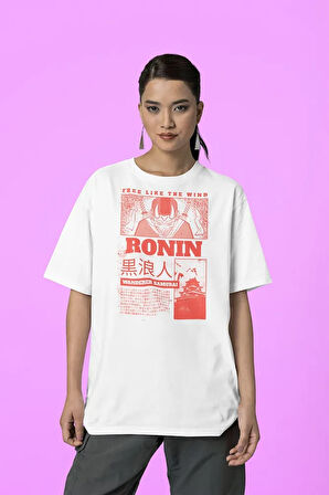 Free Like The Win Samurai Ronin Baskılı Unisex Tişört, Oversize Anime Tişört