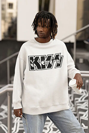 Kiss Müzik Grubu Yazılı Unisex Oversize Sweatshirt