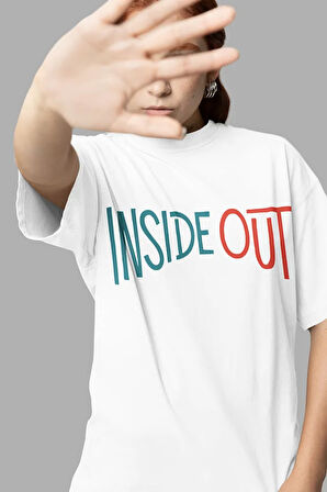 Iınside Out Baskılı Unisex Oversize Çizgi Film Ters Yüz Tişört