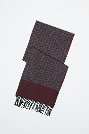 Erkek Gri-bordo Desenli Atkı