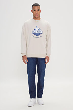 Oversize Fit Bol Kesim Real Madrid Lisanslı Pamuklu Bisiklet Yaka Sweatshirt