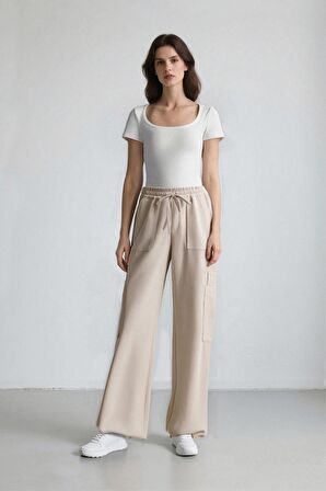 DeFacto Coool Wide Leg Geniş Paça Keten Karışımlı Pantolon Kargo Cepli Yüksek Bel C0964AX24SMBG155