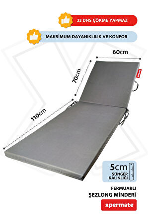 XPERMATE Fermuarlı Şezlong Minderi Su Geçirmez Kumaş Katlanır Şezlong Minderi Katlanabilir Plaj Minderi 60x180x5 Antrasit