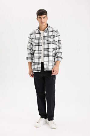 DeFacto Regular Fit Polo Yaka Kareli Flanel Uzun Kollu Gömlek D5835AX24AUER98