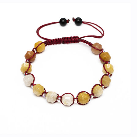 Makrome Örgülü Faset Kesim Akik Doğaltaş Kadın Bileklik