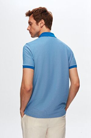 Regular Fit Mavi Polo Yaka Nakışlı Pamuk Karışımlı T-shirt 8HC14ORT52000