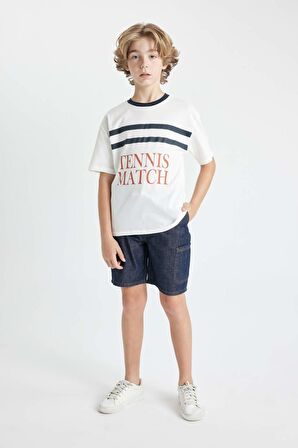 DeFacto Erkek Çocuk Oversize Fit Bisiklet Yaka Baskılı Kısa Kollu Tişört C4904A824HSER105