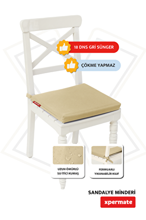 XPERMATE Fermuarlı Sandalye Minderi Su İtici Kumaş 40x40 cm Sünger Sandalye Minderi Bağcıklı Bej