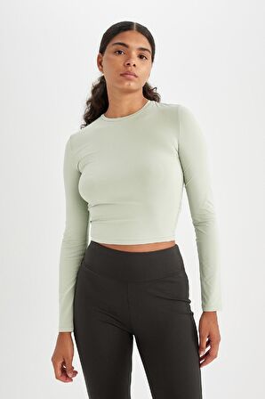 DeFacto Fitted Vücuda Oturan Bisiklet Yaka Basic Düz Uzun Kollu Tişört D0199AX24AUGN1123