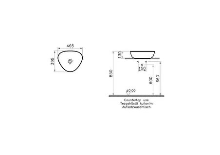 VitrA Plural 7812B475-0016 Üçgen Alçak Çanak Lavabo, VitrA Clean, 47 cm, Mat Yosun Yeşili