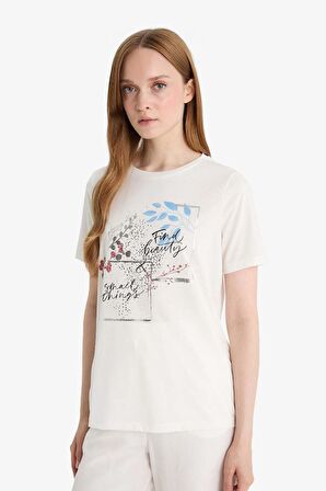 DeFacto Regular Fit Bisiklet Yaka Çiçek Baskılı Kısa Kollu Tişört F6329AX25HSER105