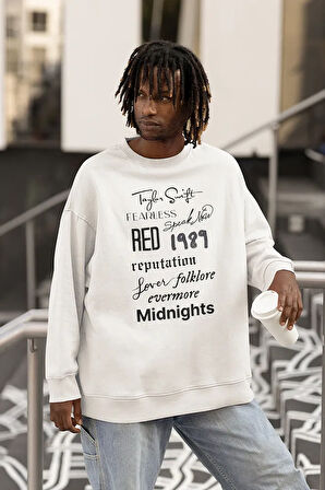 Taylor Swift Albüm İsimleri Baskılı Unisex Oversize Sweatshirt