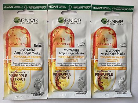 GARNİER C VİTAMİNİ AMPUL KAĞIT YÜZ MASKESİ 15G x 3 ADET