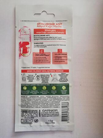 GARNİER HYALURONİK AMPUL KAĞIT MASKE 15 G X3 YAŞLANMA ETKİLERİNE KARŞI