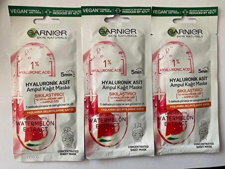 GARNİER HYALURONİK AMPUL KAĞIT MASKE 15 G X3 YAŞLANMA ETKİLERİNE KARŞI