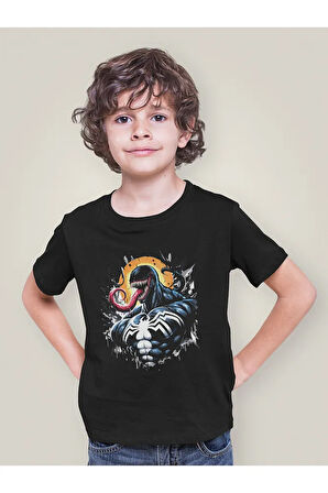 Tasarım Venom Baskılı Unisex Film Karakteri Çocuk Tişört (1-12 Yaş)