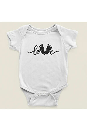 Tasarım Love Yazılı Pamuklu Yumuşak Unisex Çıtçıtlı Body Zıbın