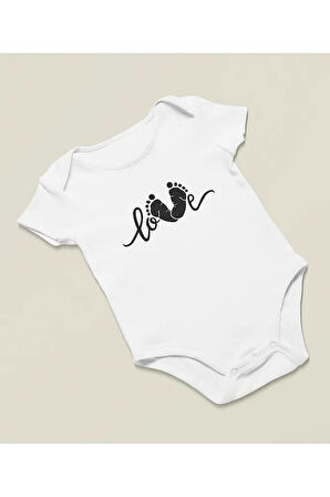 Tasarım Love Yazılı Pamuklu Yumuşak Unisex Çıtçıtlı Body Zıbın