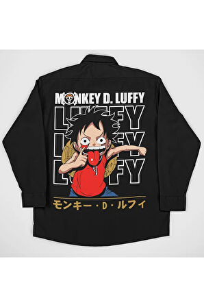 Monkey D. Luffy Baskılı Unisex Anime Karakter Cepli Gömlek