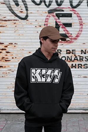 Tasarım Kiss Baskılı Unisex Oversize Müzik Grubu Rock Metal Hoodie