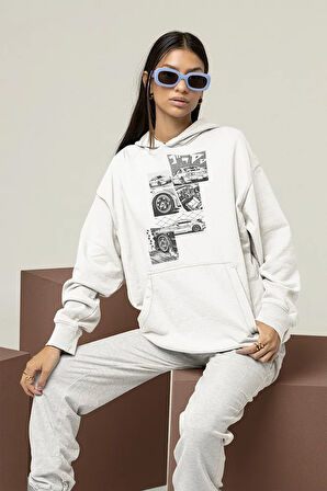 Tasarım Araba Baskılı Unisex Oversize Hoodie