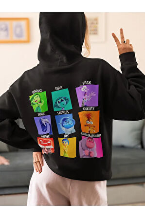 Insiide Out Baskılı Unisex Oversize Ters Yüz Çizgi Film Hoodie