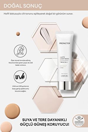 Hafif Kapatıcı Pürüzsüz Görünüm Sunan Güneş Kremi Cre'ars Profactor Lette Sunscreen (Light Beige)