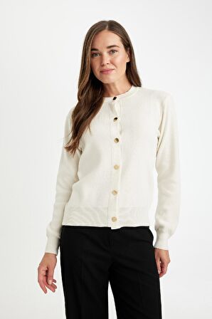 DeFacto Regular Fit Bisiklet Yaka Basic Düz Düğmeli Triko Hırka D1063AX24AUER105