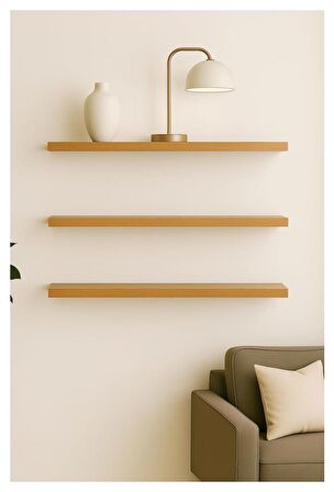50 Cm Üçlü Safir Meşe Mdf Uçan Duvar Rafı Gizli Bağlantı Kitaplık